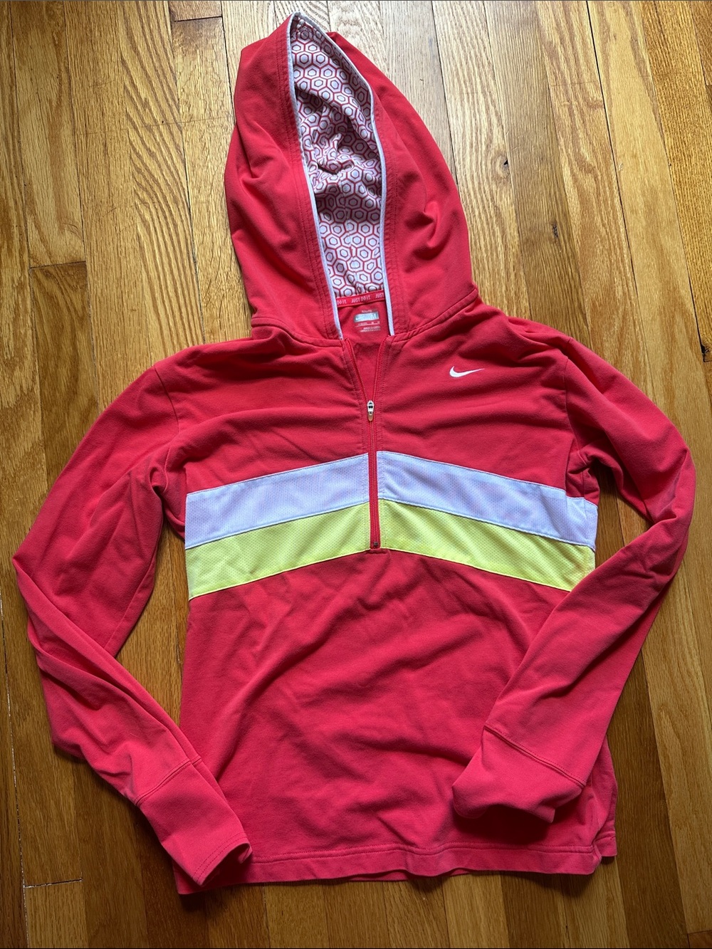NIKE Fit Dry Quarter Zip Hoodie Sweatshirt Athleisure Orange Yellow Red Medium